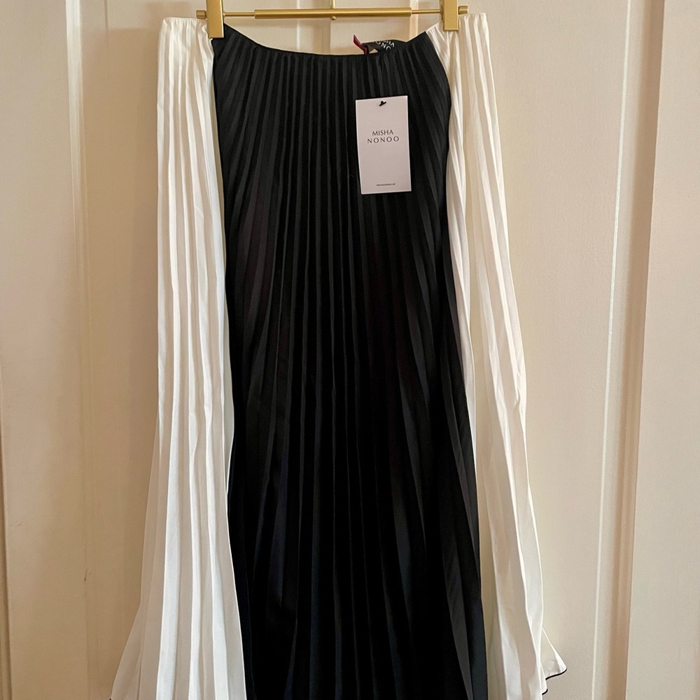 Misha Nonoo Two-Tone Black and White Pleated Midi Skirt